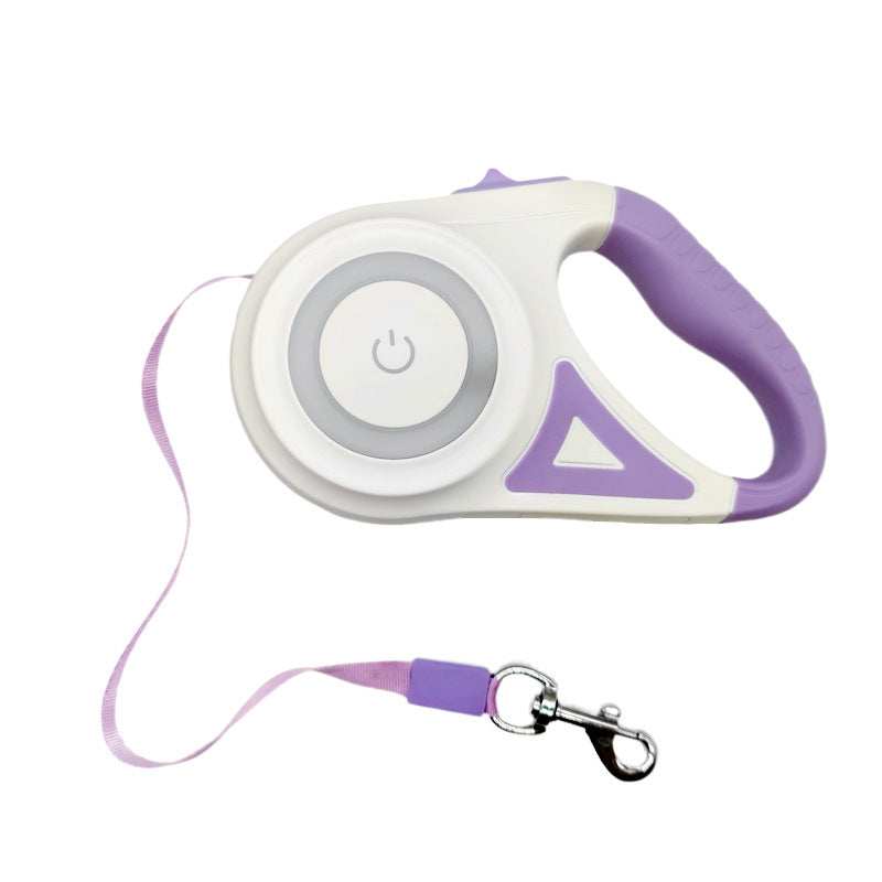 LED Retractable Dog Leash - 5M, One-Hand Brake & Lock System