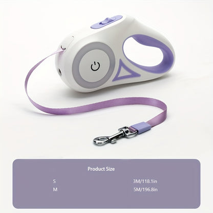 LED Retractable Dog Leash - 5M, One-Hand Brake & Lock System