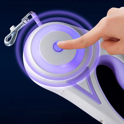 LED Retractable Dog Leash - 5M, One-Hand Brake & Lock System