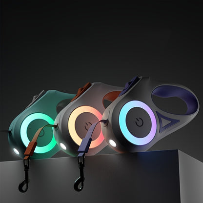 LED Retractable Dog Leash - 5M, One-Hand Brake & Lock System