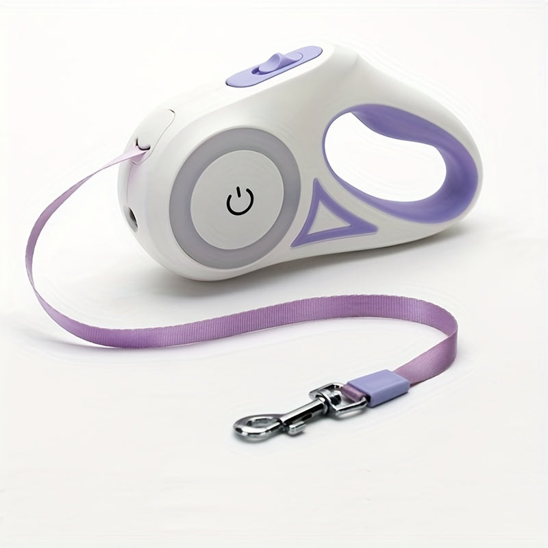 LED Retractable Dog Leash - 5M, One-Hand Brake & Lock System