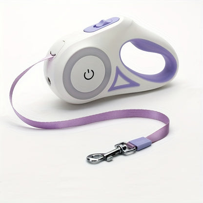 LED Retractable Dog Leash - 5M, One-Hand Brake & Lock System